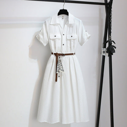 Women’s Summer Waist-Cinching A-Line Shirt Dress – Casual Button-Up Flare Dress