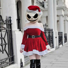 Robe de costume de Père Noël pour femme – Robe de fête de Noël à épaules dénudées avec bordure en peluche
