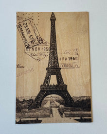 Carte postale en bois - Timbre Tour Eiffel