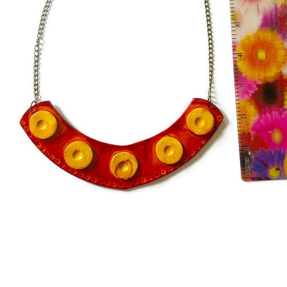 Grand collier spectaculaire en orange brûlé et jaune