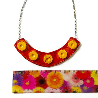 Grand collier spectaculaire en orange brûlé et jaune