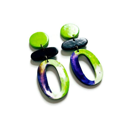 Boucles d'oreilles longues uniques faites main – Pâte polymère