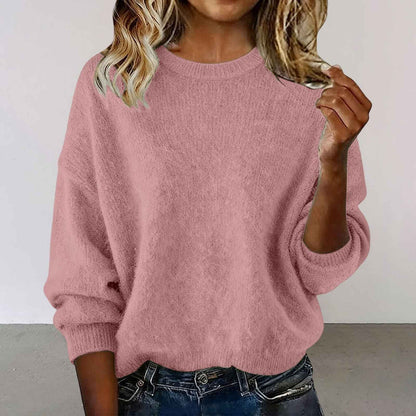 Nouveauté pull ras du cou femme couleur unie – Tricot décontracté ample pour l'automne