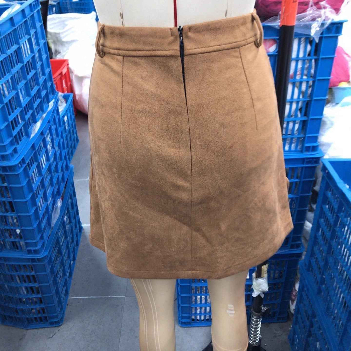 Jupe courte rétro style western en daim pour femme - Jupe moulante à franges