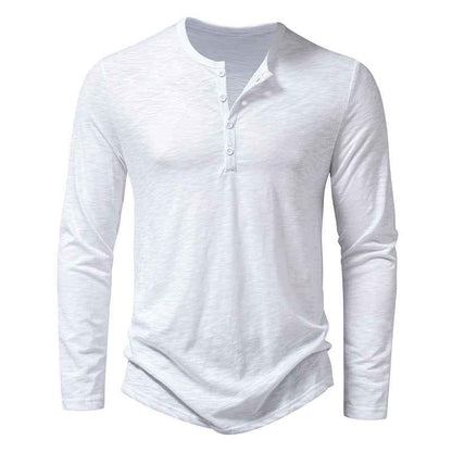 T-shirt Homme Manches Longues Mode Décontracté Couleur Unie Pull Boutonné Haut Vêtements Automne et Printemps