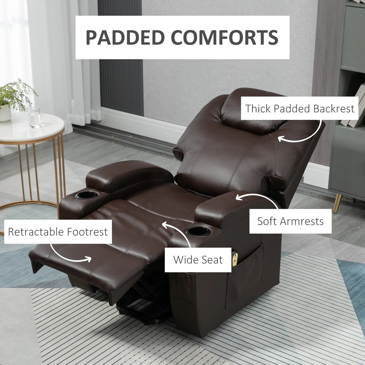 Brown Power Lift Recliner Chair – PU Leather Electric Lift Chair with Footrest, Remote & Cup Holders (United States & Canada Delivery Only)