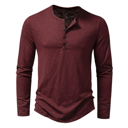 T-shirt Homme Manches Longues Mode Décontracté Couleur Unie Pull Boutonné Haut Vêtements Automne et Printemps