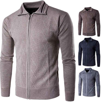 Cardigan zippé à col châle en coton épais pour homme