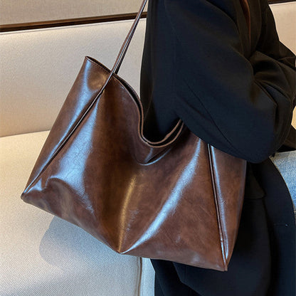 Vintage PU Leather Shoulder Bag for Women, Large Capacity Tote Handbag