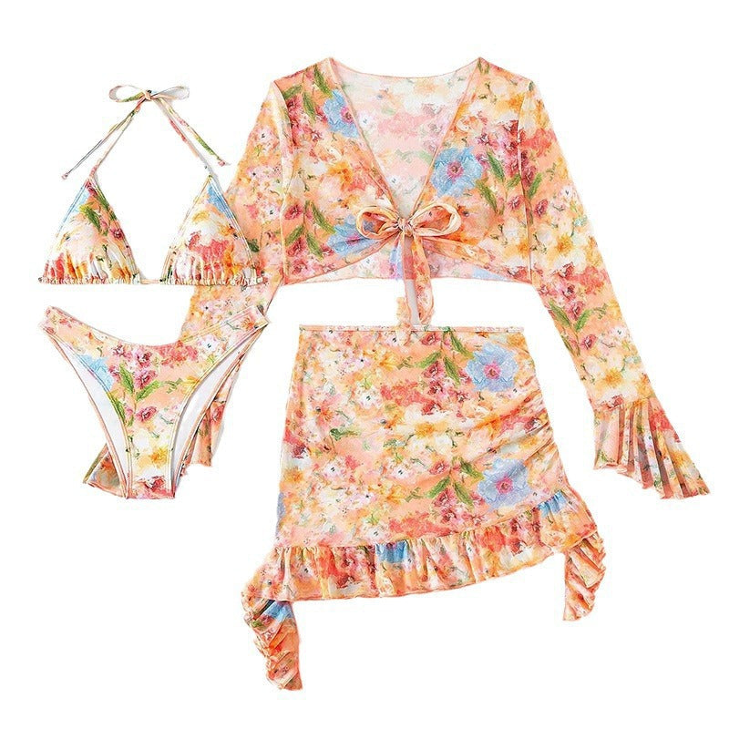Nouvel ensemble bikini quatre pièces, robe de plage élégante, style européen et américain