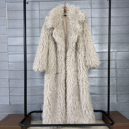Women's Elongated Faux Fur Coat with Tailored Lapel