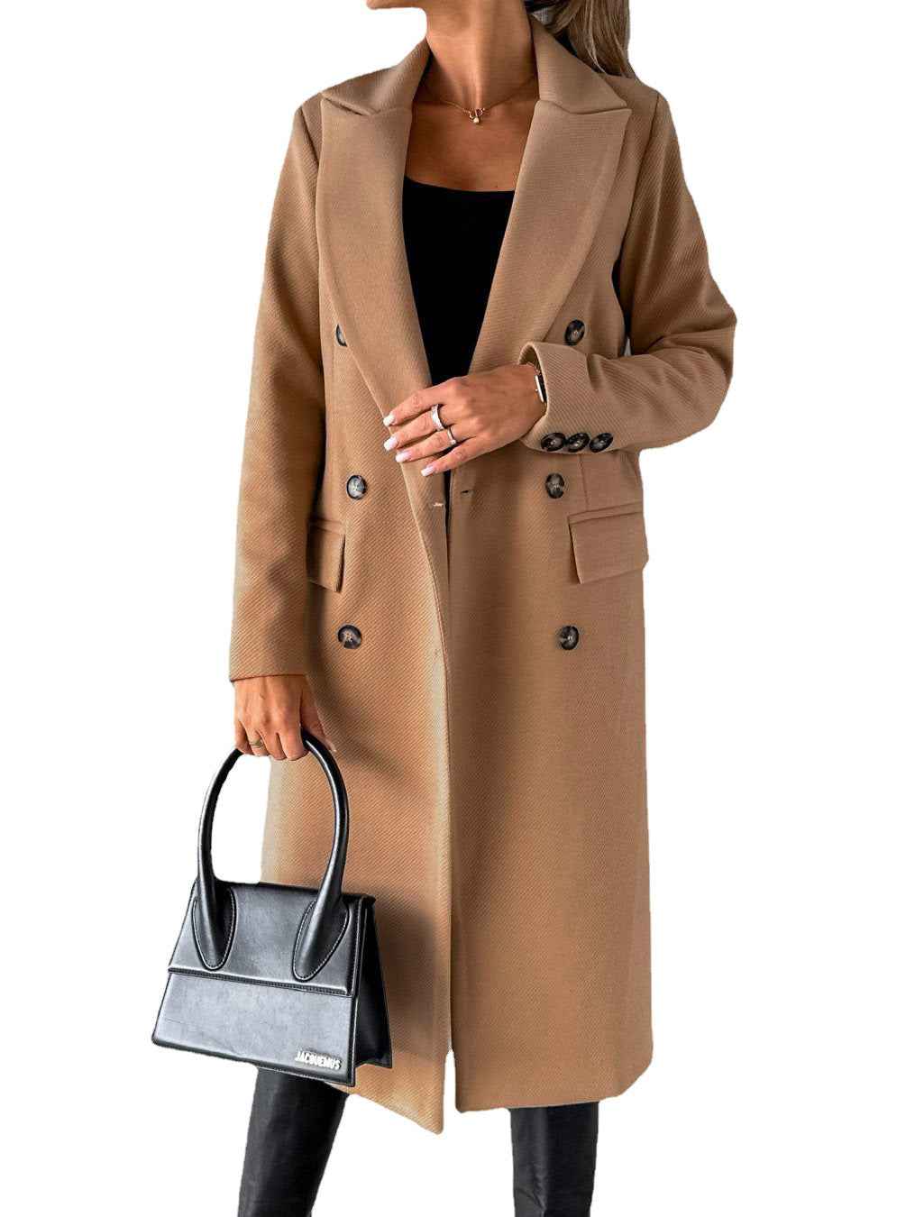Manteau à revers croisé Mode hiver Unie Slim Longue Veste Manches Longues Hauts Vêtements Femme