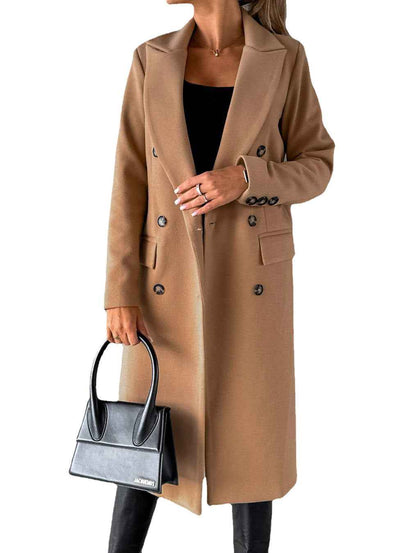 Manteau à revers croisé Mode hiver Unie Slim Longue Veste Manches Longues Hauts Vêtements Femme