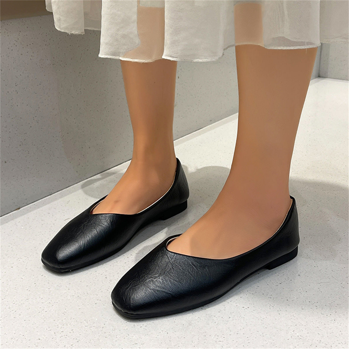Chaussures basses en viscose à bout carré, talon épais et bout renforcé