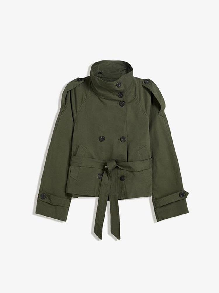 Trench-coat rétro à double boutonnage pour femme – Veste courte à manches longues, col à revers et fermeture à nouer