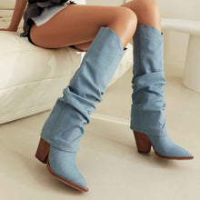 Bottes de cowboy vintage pour femmes – Bottes mode à bout pointu, talon épais et tige haute