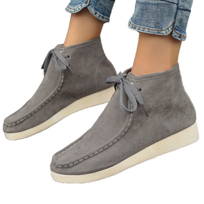 Bottines à talon compensé intérieur pour femme – Chaussures mode en daim à lacets et détails surpiqués