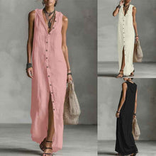 Women's Hooded Sleeveless Button-Down Split Maxi Dress – Casual Vacation Long Dress for Spring & Summer