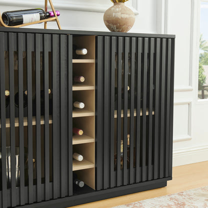 Mid Century Modern Fluted Hollowed Out Liquor Cabinet, Buffet Cabinet With Wine Glass Holder & Wine Rack, Storage Cabinet For Living Room, Entryway, Hallway, Dining Room, Kitchen (United States Delivery Only)