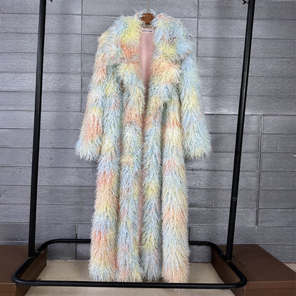 Women's Elongated Faux Fur Coat with Tailored Lapel