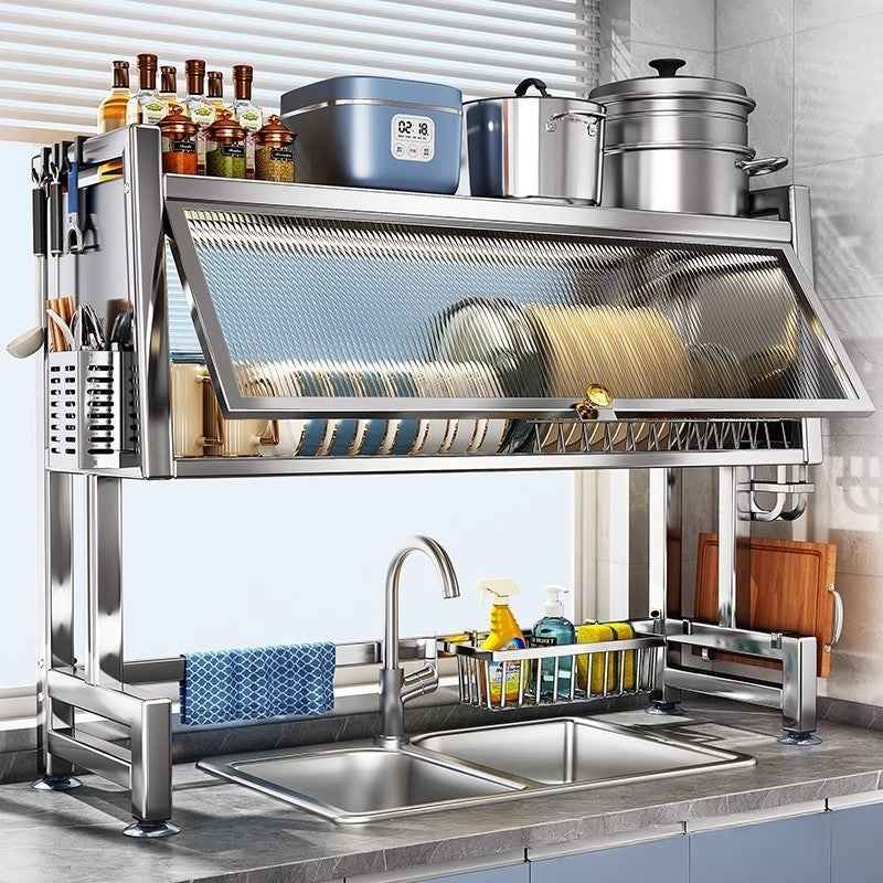 Égouttoir pour évier en acier inoxydable – Égouttoir à vaisselle et organisateur multifonction