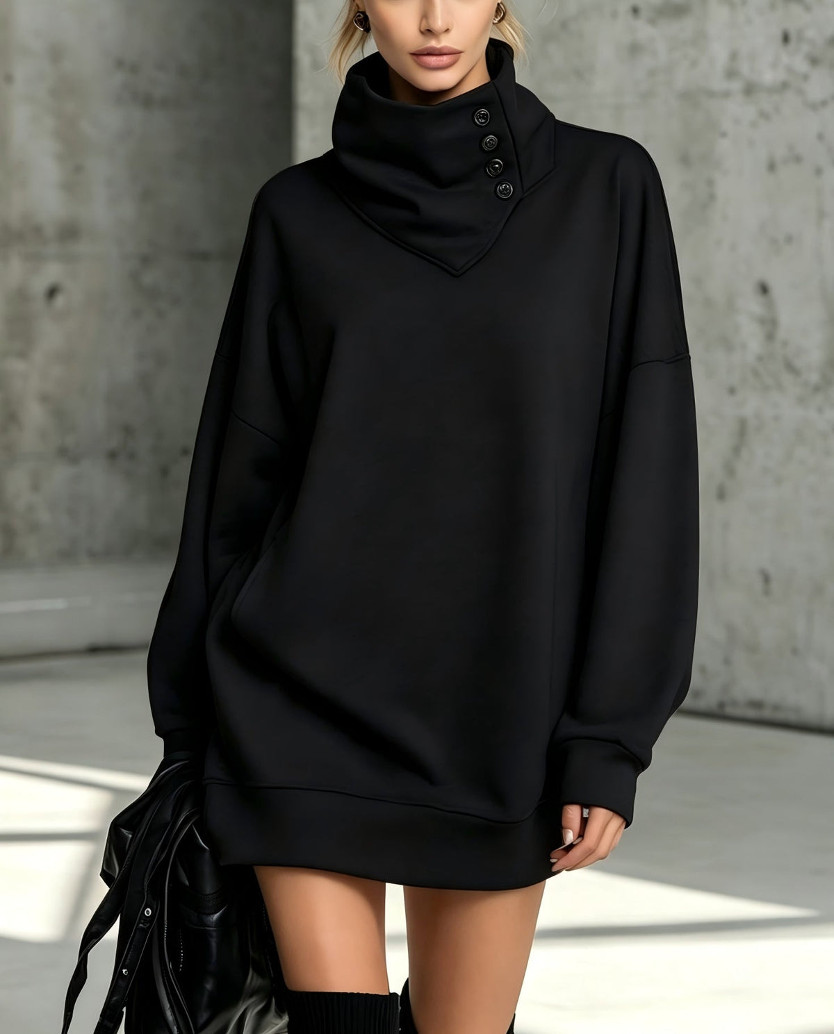Sweat-shirt boutonné vintage pour femme, coupe ample – Haut décontracté à manches longues mi-long