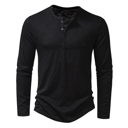 T-shirt Homme Manches Longues Mode Décontracté Couleur Unie Pull Boutonné Haut Vêtements Automne et Printemps