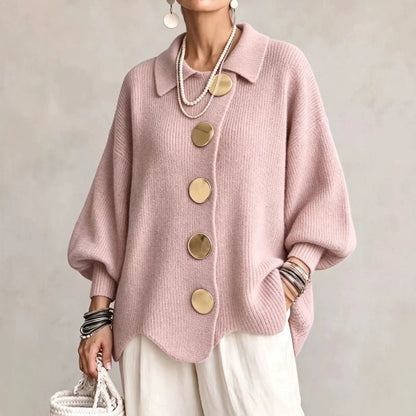 Gilet en maille boutonné pour femme – Pull automne-hiver ample à manches longues et col à revers