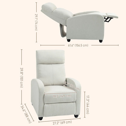 Cream White Fabric Recliner Chair – Manual Home Theater & Living Room Sofa with Padded Seat (United States & Canada Delivery Only)