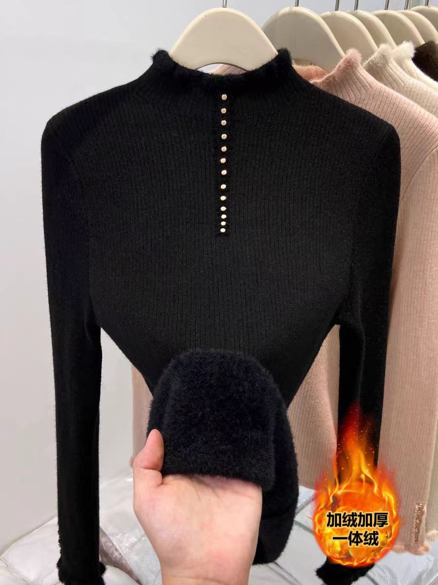 Haut thermique à col montant doublé de polaire pour femme – Pull oversize une pièce pour l'automne et l'hiver