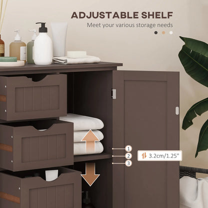 Meuble de rangement de salle de bain marron – Meuble sur pied avec 4 tiroirs et étagère réglable (Livraison aux États-Unis et au Canada uniquement)