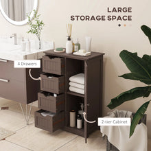 Brown Bathroom Storage Cabinet – Freestanding Floor Cabinet with 4 Drawers & Adjustable Shelf (United States & Canada Delivery Only)