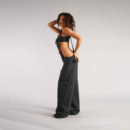 Combinaison en jean coupe ample pour femme – Salopette large style Y2K à bretelles