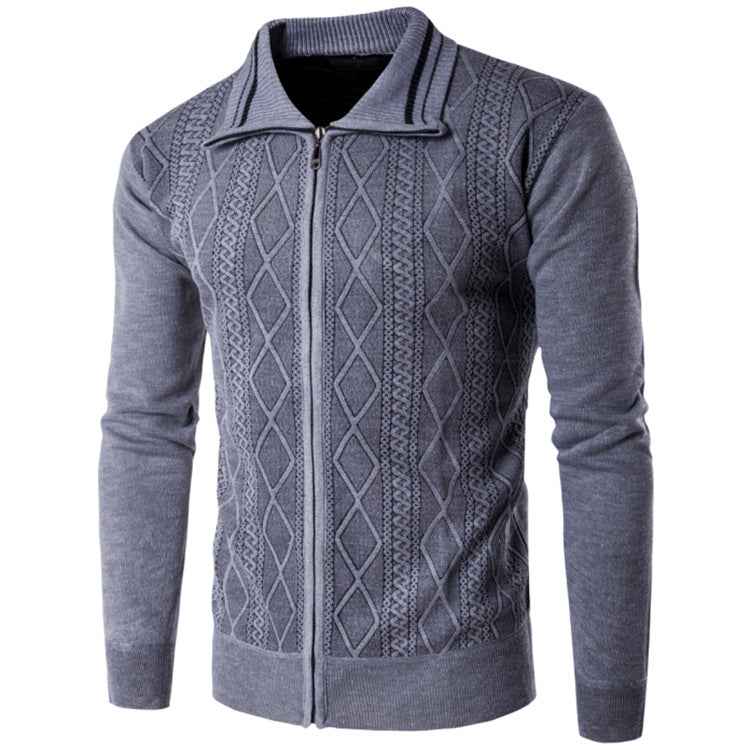 Cardigan zippé à col châle en coton épais pour homme