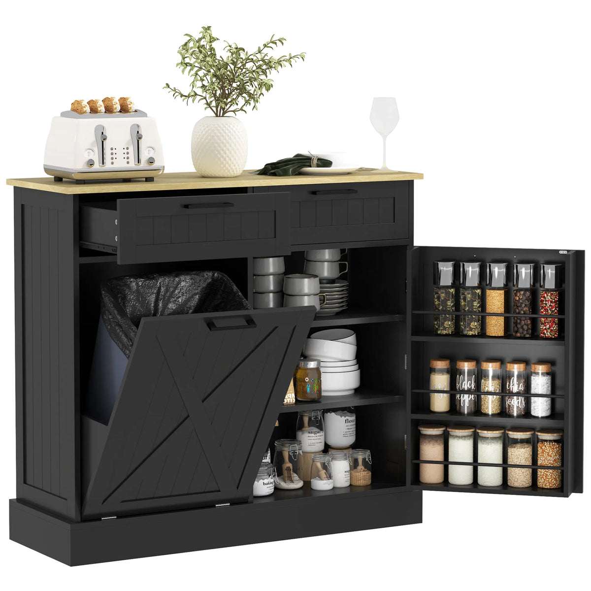 Meuble à poubelle basculant de 38 litres – Rangement dissimulé pour poubelle avec 2 tiroirs (Livraison aux États-Unis et au Canada uniquement)
