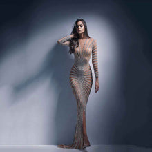 Robe longue en maille diamant pour femme – Robe de soirée transparente et étincelante pour fêtes et événements