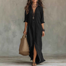 Robe longue à manches longues, décontractée, de couleur unie, col revers, fente latérale, robes de plage, vêtements pour femmes