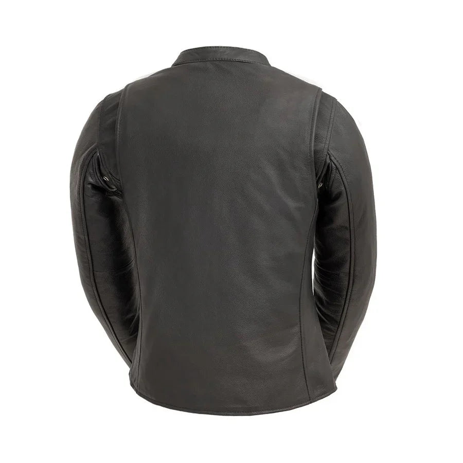 Blouson moto en cuir pour femme. Cuir de vachette léger avec poches pour protections