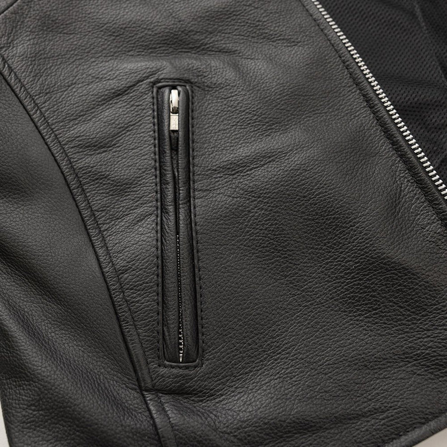 Blouson moto en cuir pour femme. Cuir de vachette léger avec poches pour protections