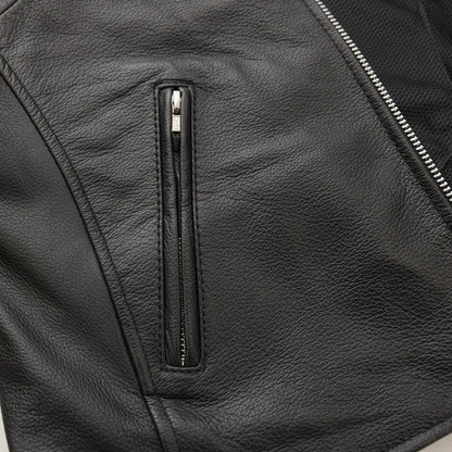 Blouson moto en cuir pour femme. Cuir de vachette léger avec poches pour protections