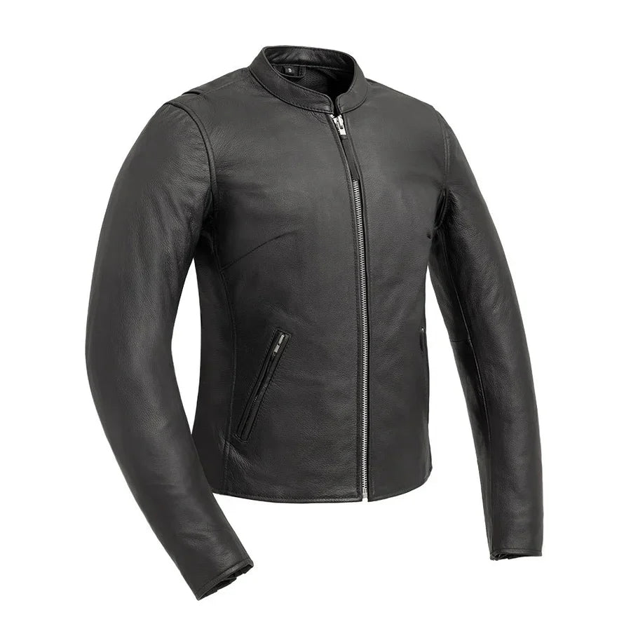 Blouson moto en cuir pour femme. Cuir de vachette léger avec poches pour protections