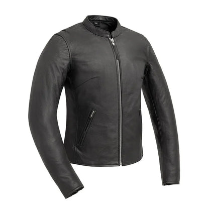 Blouson moto en cuir pour femme. Cuir de vachette léger avec poches pour protections