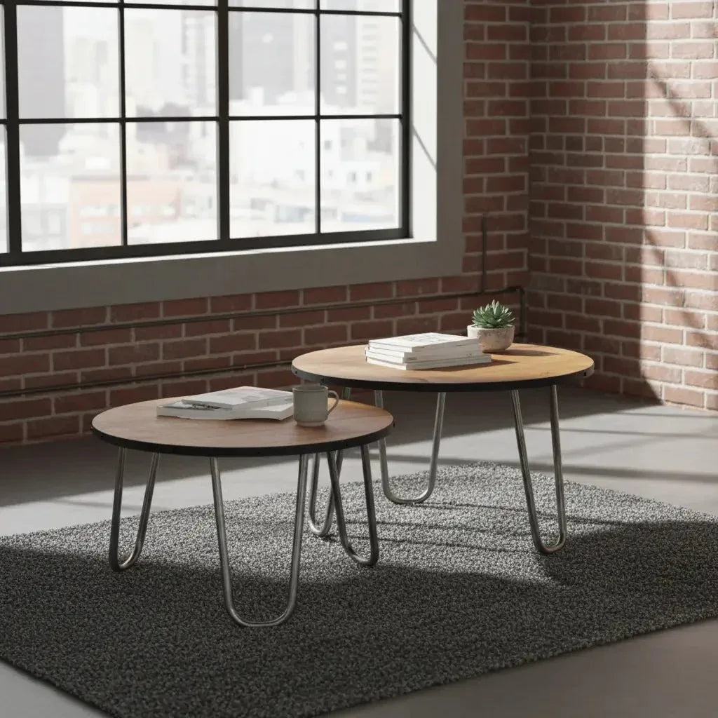 Mango Wood Hairpin Leg Coffee Tables Set of 2