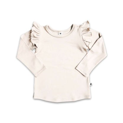 Baby Bamboo Ruffle Shoulder Long Sleeve Shirt | Cream