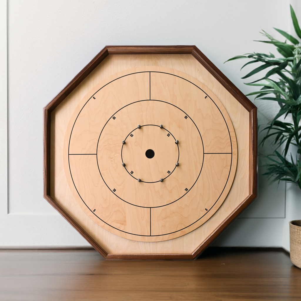 Le Deluxe (Rail en Noyer) par Crokinole Canada - Jeu de Crokinole Traditionnel