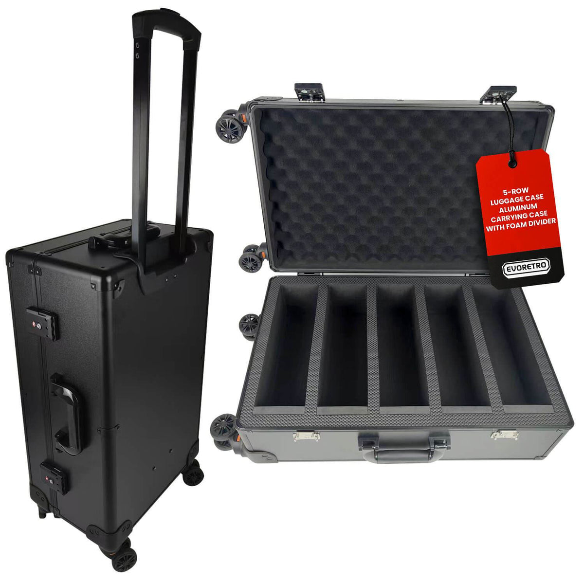 EVORETRO Graded Card Case — Show-Day Roller, TSA Lock, Foam