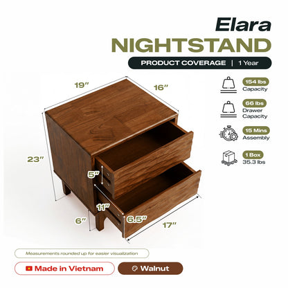 Elara Solid Wood Nightstand