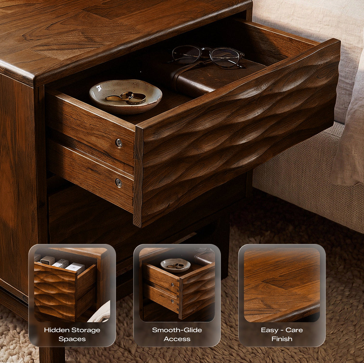 Elara Solid Wood Nightstand