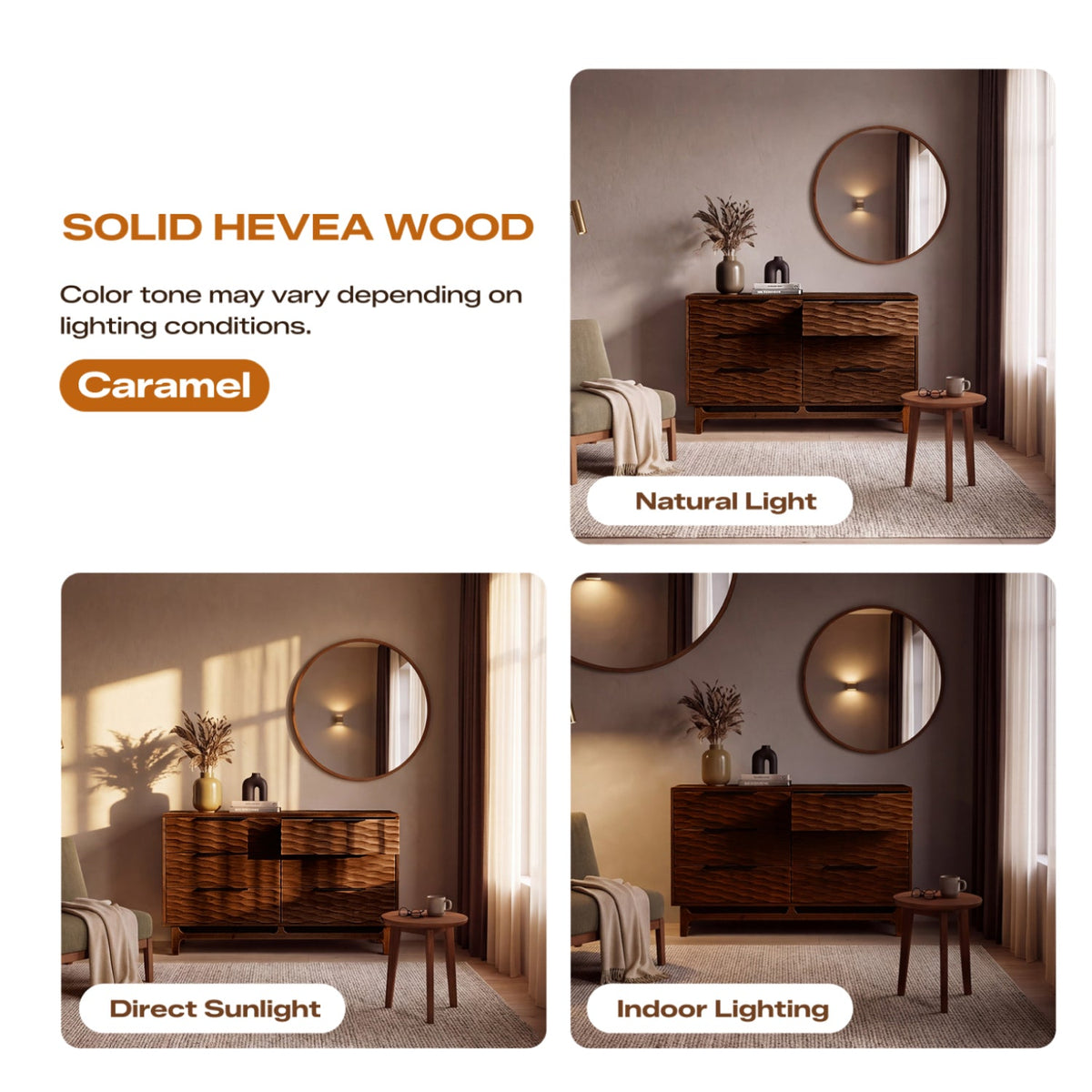 Elara Solid Wood Dresser with 6 Drawers