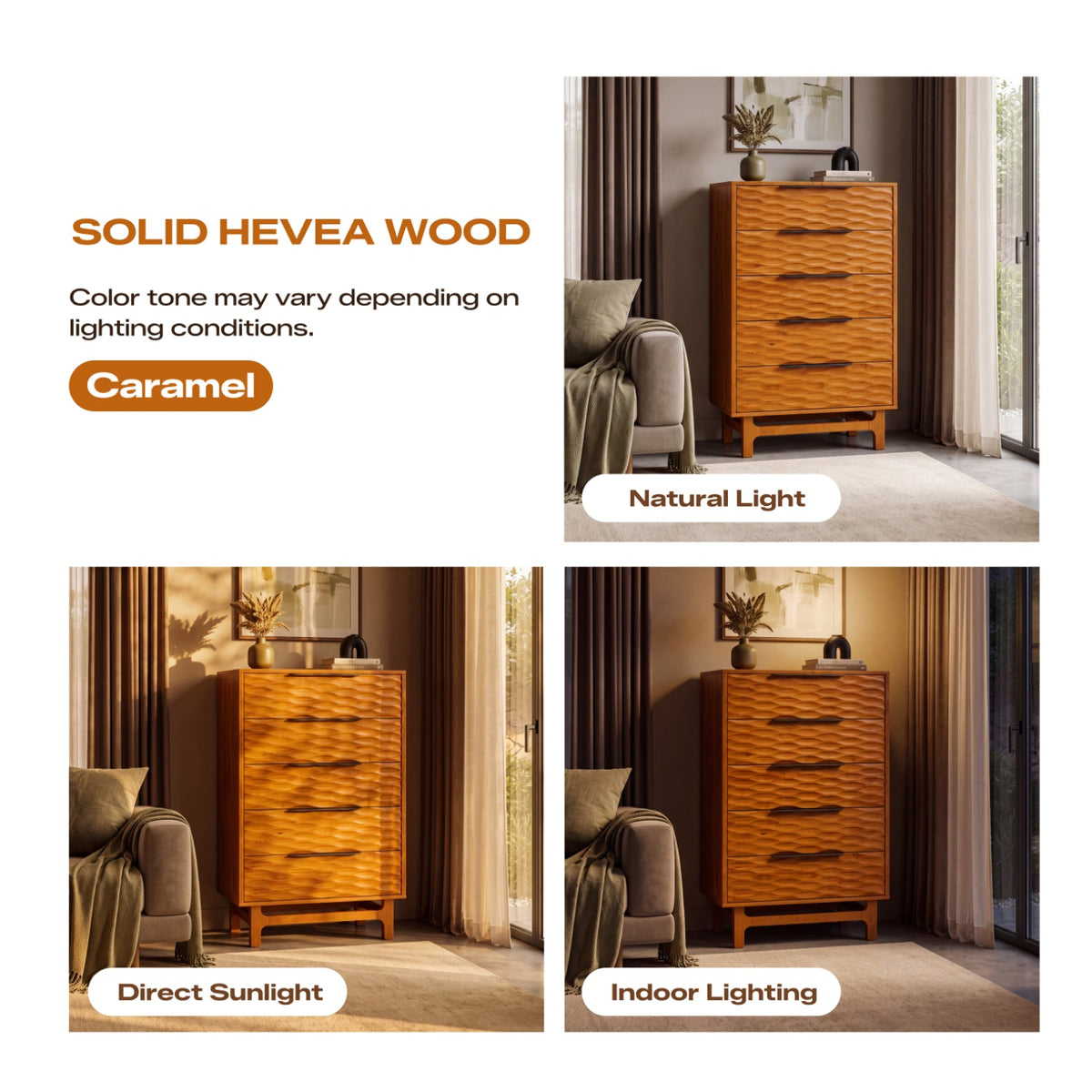 Elara Solid Wood Dresser with 5 Drawers